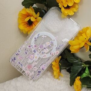 Floral Clear Phone Case with Magnetic IP 14pro Max